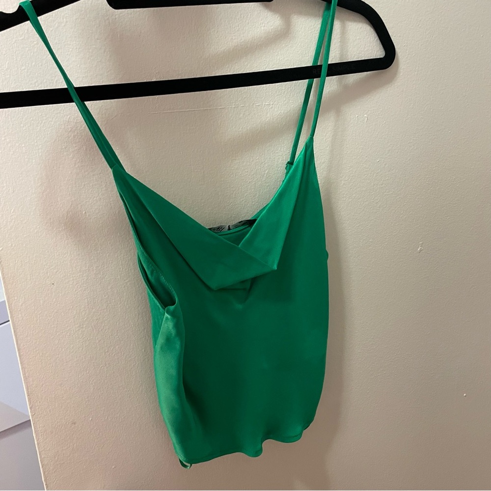 Zara Emerald Green Satin Cowl Neck Crop Top